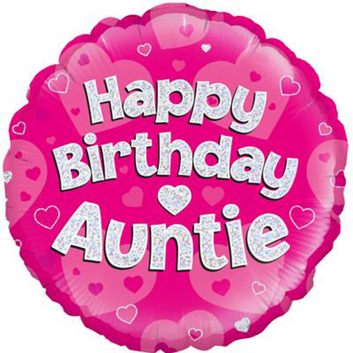 Party Balloon Oaktree  Happy Birthday Auntie Pink Holographic 18" Foil Balloon 