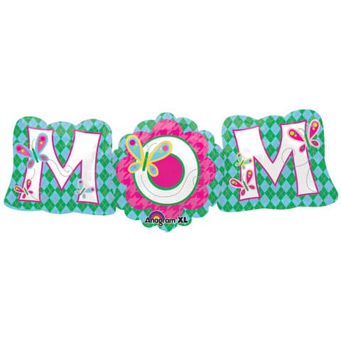Party Balloon 48" Green Argyle Mom  Foil Balloon