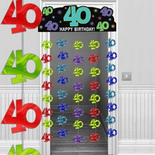 Party Balloon 40th Multi-coloured Door Curtain Decoration