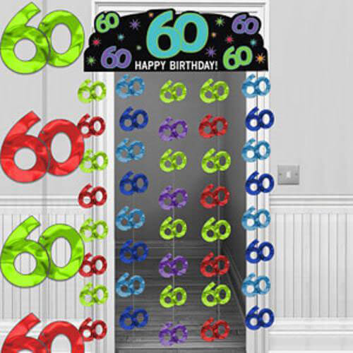 Party Balloon 60th Multi-coloured Door Curtain Decoration