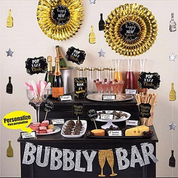 Party Balloon Champagne Bar Decorating Kit in Black, Silver &amp; Gold 