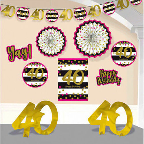 Party Balloon 40th Room Decoration Kit Pink And Gold  