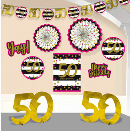 Party Balloon 50th Room Decoration Kit Pink And Gold