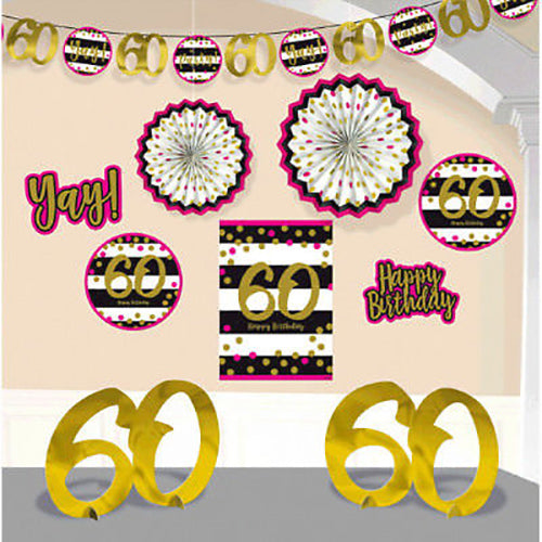 Party Balloon 60th Room Decoration Kit Pink And Gold
