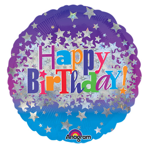 Party Balloons 18" Holo Happy Birthday Stars Foil Balloon S55
