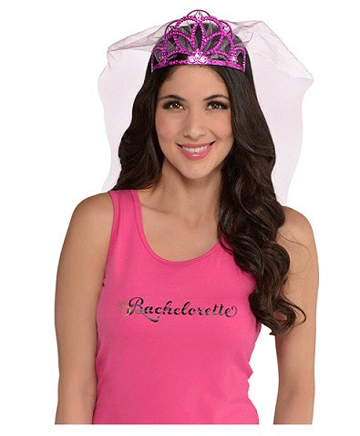 Pink Rhinestone Tiara with Veil - Sassy Bride