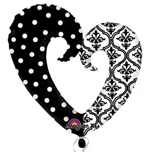 Party Balloons Damask &amp; Dots Heart Foil Balloon P35