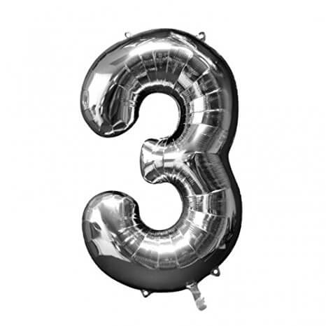  40" Party Balloons number (3) Silver Foil Balloon 33" 
