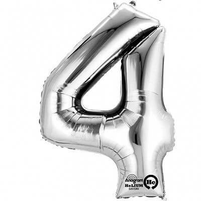 Party Balloons Number  (4 )Silver  Foil Balloon 34" 