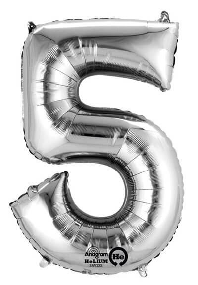 Party Balloons  Number (5 ) Silver 40" Foil Balloon 