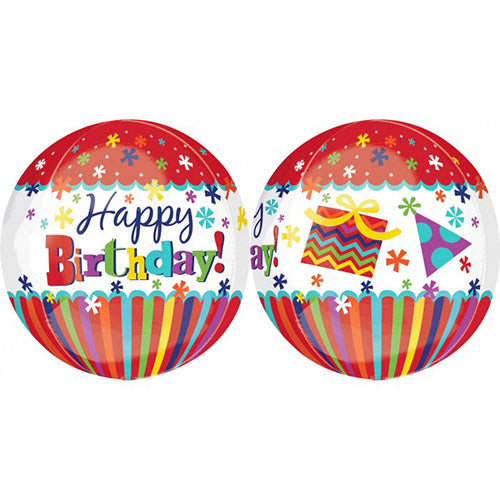 Party Balloon 15" Happy Birthday Stripes And Bursts Orbz Foil Balloon G20