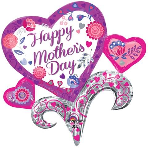 Party Balloon 29" Mother's Day Hearts Swirl Burst  Foil Balloon