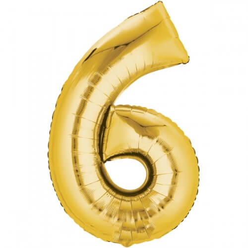Party Balloons No. 6 Gold Super Shape Foil Balloon  40" 