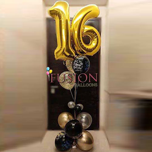 Happy 16th Birthday Gold Number Balloon Bouquet