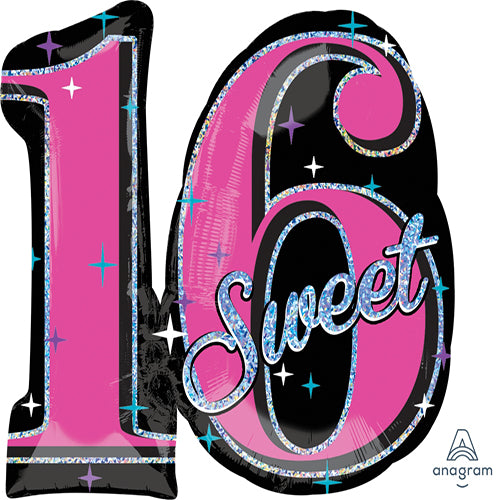 Party Balloon P40 Lrg Shpi Sweet 16 Sparkle P40