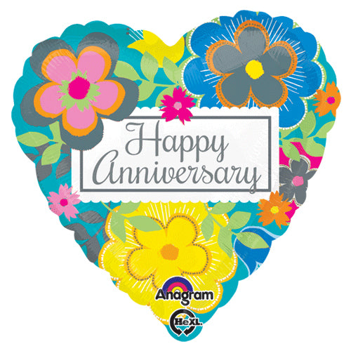 Party Balloon 18" Bright Floral Anniversary S40 1Ct.