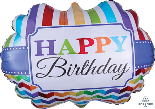 LARGE SHAPE HAPPY BIRHTDAY BRIGHT STRIPE &amp; CHEVRON