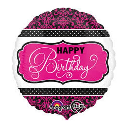 Party Balloon Pink, Black, White Birthday Foil Balloon 18" 