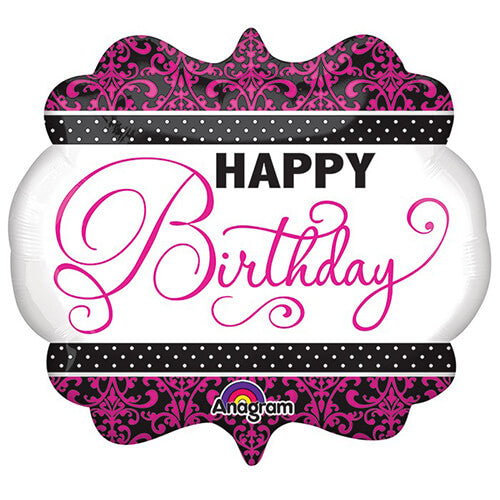 Party Balloons Pink, Black &amp; White Birthday Foil Balloon P35