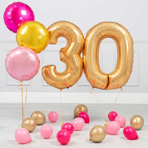 30th Birthday Party Gold Number Balloon Bouquet