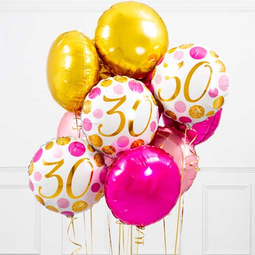 30th Birthday Pink & Gold Foil Balloon Bunch