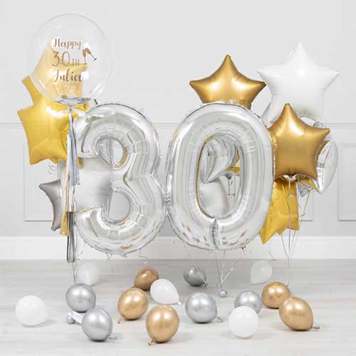 Personalised 30th Birthday Bubble Balloon With Gold Star Bouquet