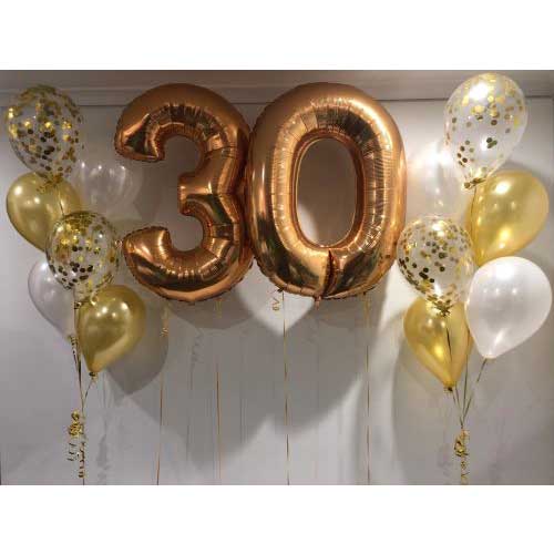 Gold Number 30th Birthday With Confetti Balloon Bouquet