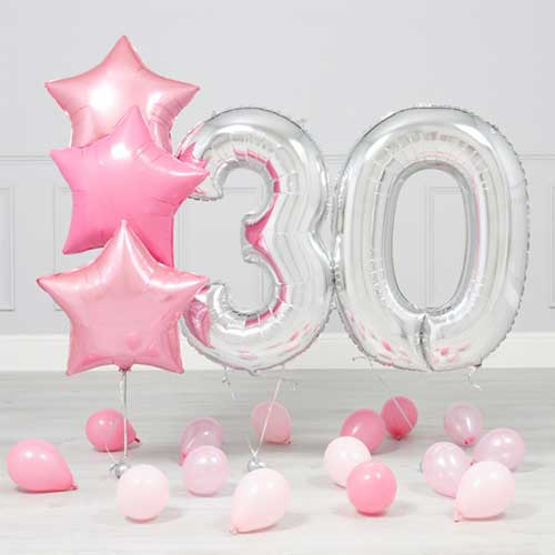 30th Birthday Rose Pink Silver Balloon Bouquet