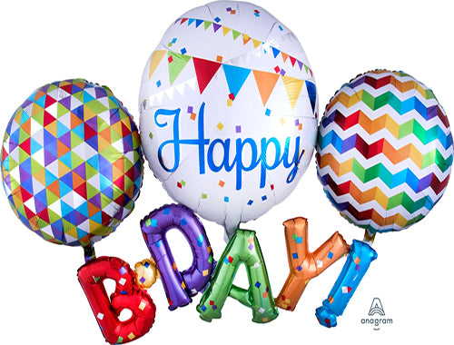 Party Balloon 56" Happy B-D-A-Y Multi Foil Balloon P80