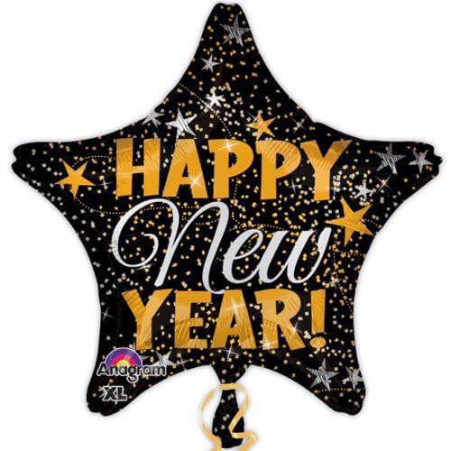 Happy New Year Gold & Silver Confetti Balloon