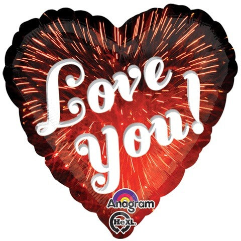 Party Balloons 18" Love You Fireworks Foil Balloon