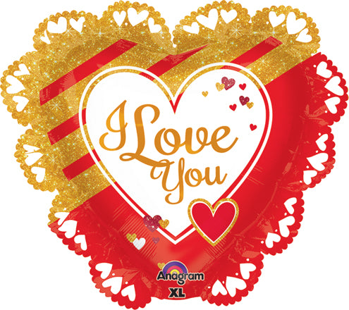 Party Balloons Gold &amp; Red Love Heart Shape Foil Balloon 