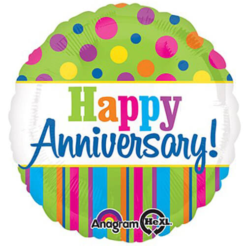Balloons Party Celebrate Bright Anniversary Dots Strips Foil Balloon 18"