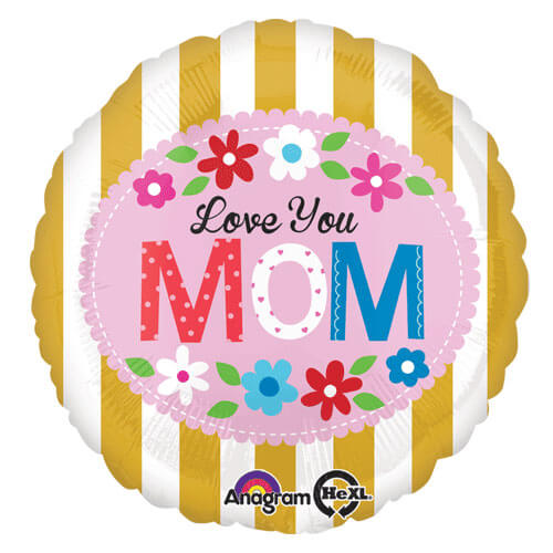 Party Balloon Love You Mom Gold Stripes Foil Balloon