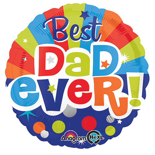18" Best Dad Ever Stripes &amp; Dots Foil Balloon