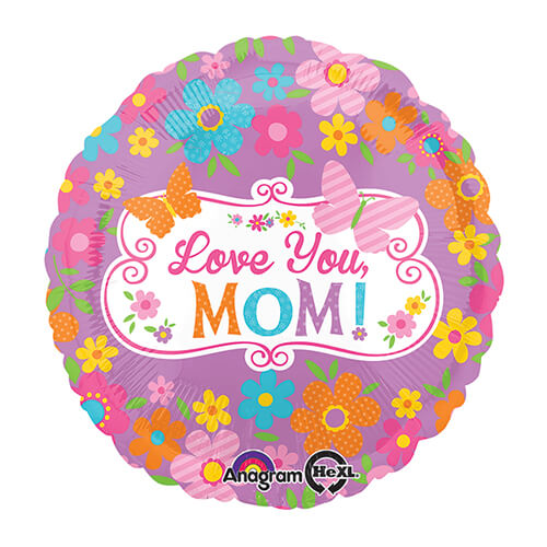 Party Balloon 18"Love Mom Flowers &amp; Butterflies Foil Balloon