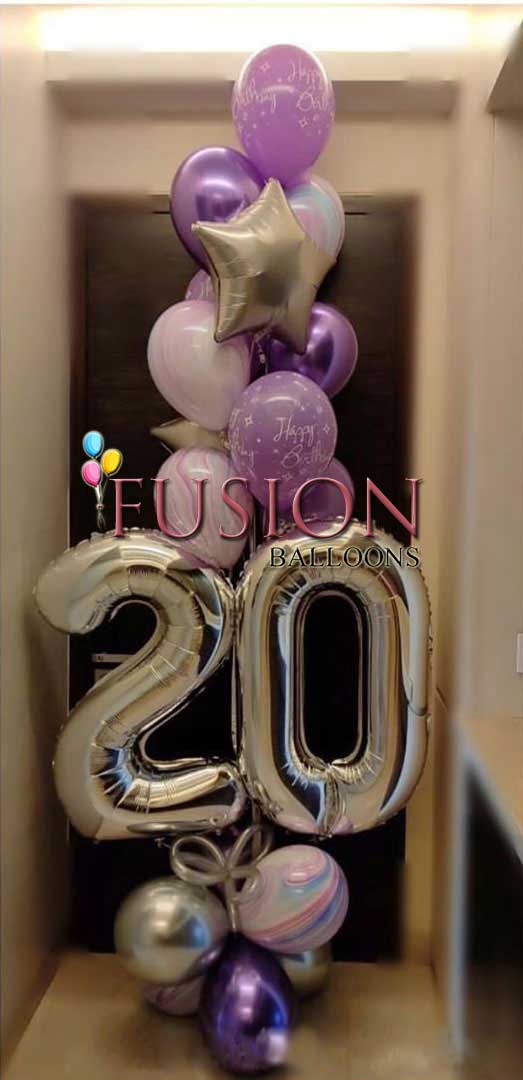 20TH Birthday With Silver Stars Balloon Bunch
