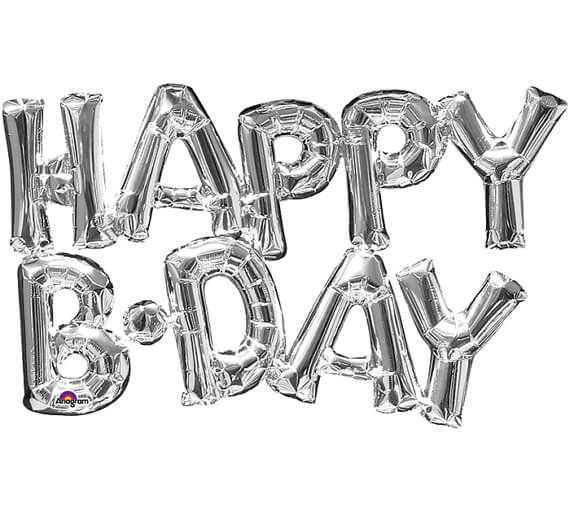 Party Balloon Phrase Happy Bday Silver Foil Balloon 