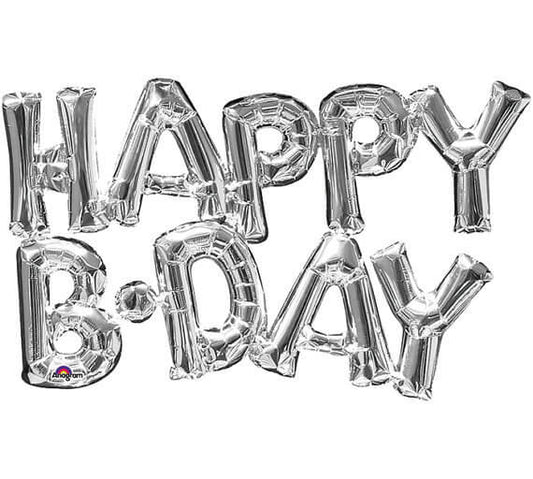 Party Balloon Phrase Happy Bday Silver Foil Balloon 