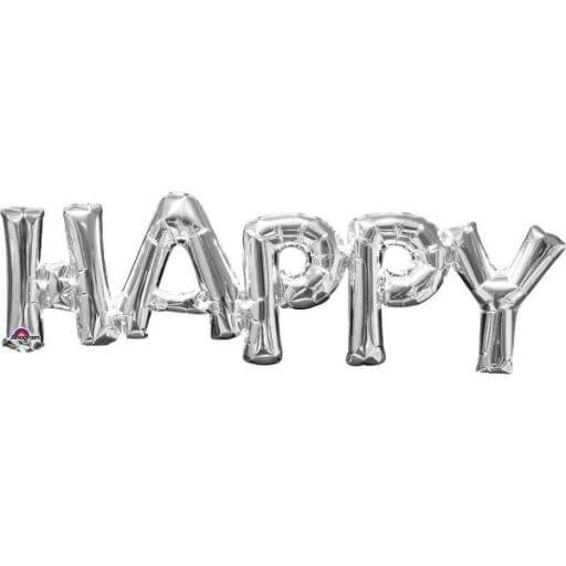 Party Balloon Phrase Happy Silver Foil Balloon