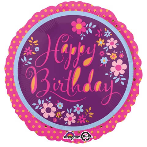 Party Balloon 18" Dainty Flower Happy Birthday Foil Balloon S40 