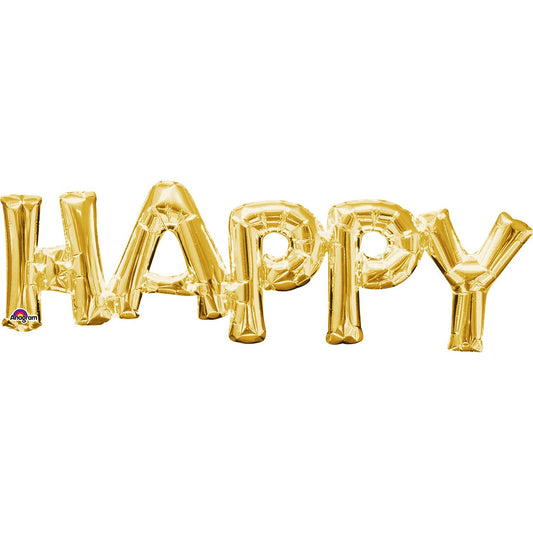 Party Balloon Phrase HAPPY  Gold  Foil Balloon