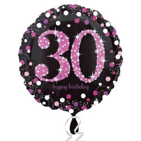 Party Balloon 30th Holo Pink Celebration Balloon 18" Foil Balloon 