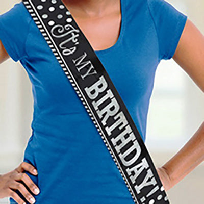 Party Balloon Metallic Black &amp; White Birthday Sash 1Ct.