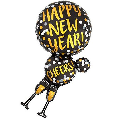 Party Balloons LRG SHPI Holo Happy New Year Champagne Glasses