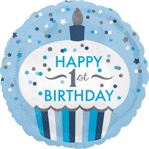 Party Balloon 18" Holo 1st Birthday cupcake Boy S60