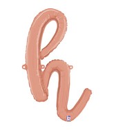 Air-Filled Rose Gold Lowercase Cursive Letter (h) Foil Balloon, 24"