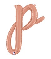 Air-Filled Rose Gold Lowercase Cursive Letter (p) Foil Balloon, 14"
