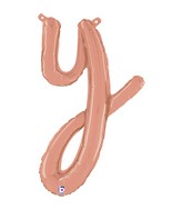 Air-Filled Rose Gold Lowercase Cursive Letter (y) Foil Balloon,24"