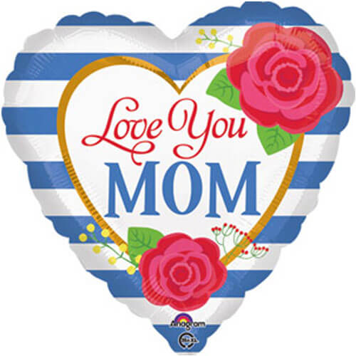 Party Balloon 18" Blue Stripes Love You Mom Foil Balloon